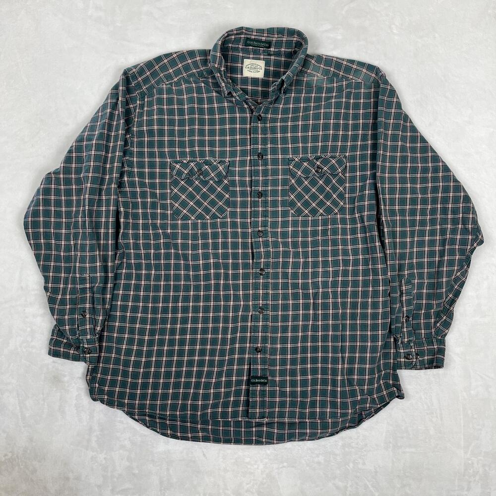 G.H. Bass & Co. Shirt Mens XL Green Plaid Flannel Long Sleeve Button Front